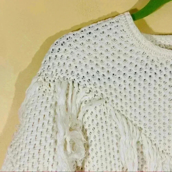 PPLA Creme Crochet 3/4 Sleeve 100% Cotton Loose Knit Cropped Sweater Size S - Picture 5 of 13